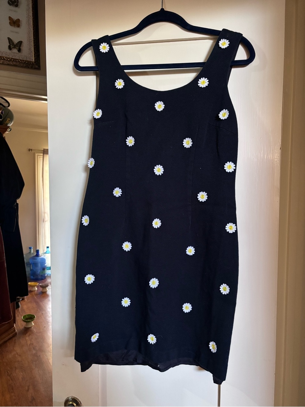 Black Daisy Appliqué Mini Dress
